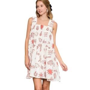 NWT Umgee Coastal Seashell Print Babydoll Dress | Resort Vacation Large